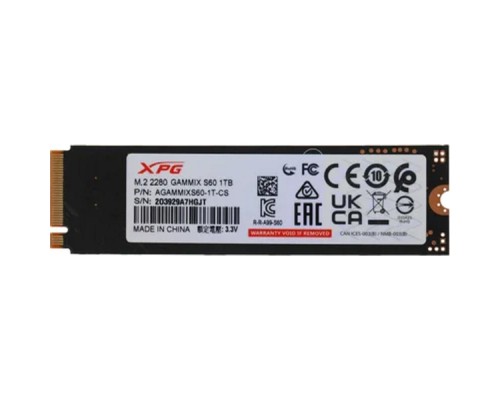[накопитель] A-DATA SSD 1Tb GAMMIX S60 BLADE,M.2(22x80mm), NVMe, PCIe 4.0 x4, 3D NAND, AGAMMIXS60-1T-CS