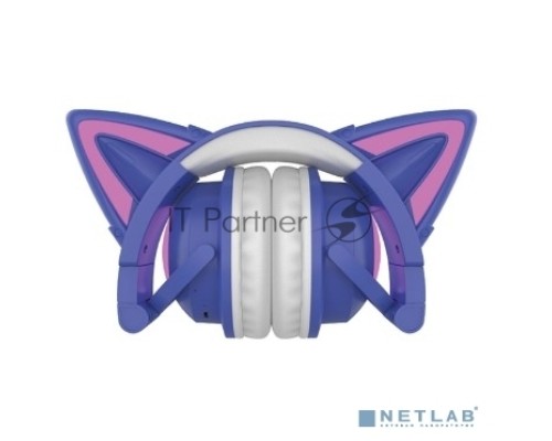 Гарнитура Party Cat mini ВТ 0050 (фиолетово-голубые) c подсветкой, накладная, Bluetooth 5.0+EDR, 360 мА-ч, до 10 часов работы, пластик+экокожа