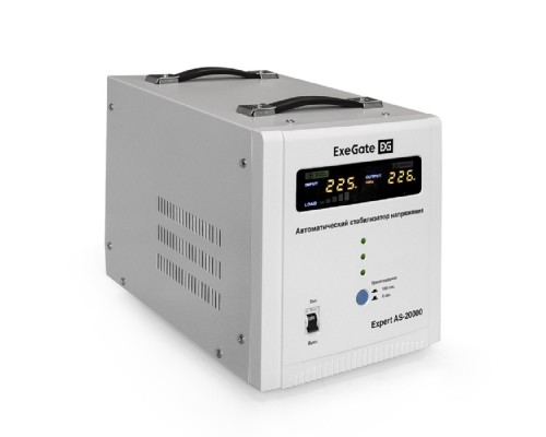 [Сетевой фильтр] Exegate EX291761RUS Стабилизатор напряжения ExeGate Expert AS-20000 (20000ВА, вход 140-260В, цветной дисплей, выход 220В±8%, КПД 98%, 5 уровней защиты, задержка, усиленный метал. корпус, клем.колодка,