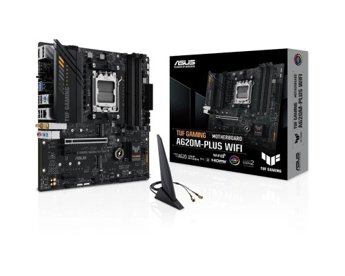 [Материнская плата] ASUS TUF GAMING A620M-PLUS WIFI (Socket AM5, mATX, 4xDDR5(128GB), 2xDP/HDMI 2.1, 1xPCIe 4.0x16/2xPCIe 3.0, 1xLAN (2.5GbE), Wi-Fi, BT, 4xSATA 6Gb/s, 2xM.2, 2xUSB 3.2, 4xUSB 2.0, 1xPS/2)
