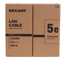 Rexant (01-0146-R) Кабель витая пара F/UTP, CAT 5e, PE, 4PR, 24AWG, OUTDOOR, SOLID, черный, 305м, РФ