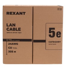Rexant (01-0146-R) Кабель витая пара F/UTP, CAT 5e, PE, 4PR, 24AWG, OUTDOOR, SOLID, черный, 305м, РФ