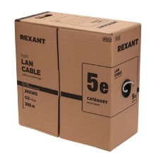 Rexant (01-0154-R) Кабель витая пара F/UTP, CAT 5e, PE, 4PR, 24AWG, OUTDOOR, SOLID, черный, 305м, серия LIGHT, РФ