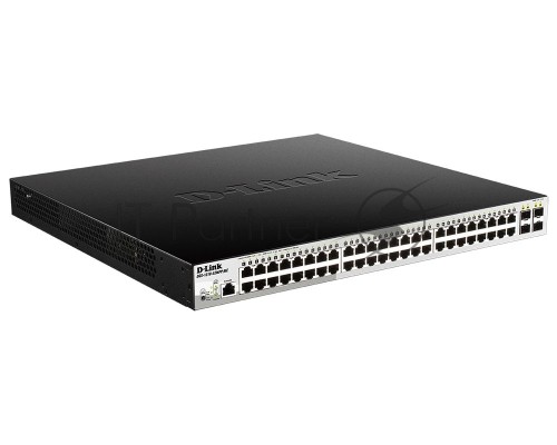 Управляемый коммутатор 2 уровня D-Link DGS-1210-52MPP/ME/B3A PROJ с 48 портами 10/100/1000Base-T и 4 портами 1000Base-X SFP (48 портов с поддержкой PoE 802.3af/802.3at (30 Вт), PoE-бюджет 740 Вт)