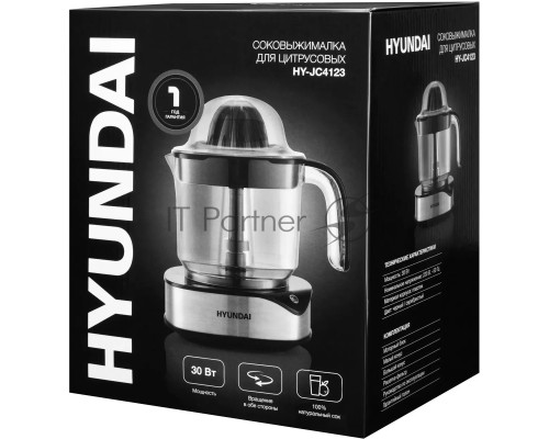 Соковыжималка цитрусовая Hyundai HY-JC4123 30Вт рез.сок.:1200мл. черный/нержавеющая сталь