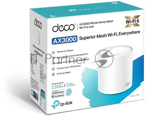 Бесшовный Mesh роутер AX3000 Whole Home Mesh Wi-Fi 6 UnitSPEED: 574 Mbps at 2.4 GHz + 2402 Mbps at 5 GHzSPEC: 2× Internal Antennas, 3× Gigabit Ports (WAN/LAN auto-sensing), 2 Streams and HE160 for 5GHzFEATURE: Deco App, Router/AP Mode, IPv6, IPTV, HomeSh