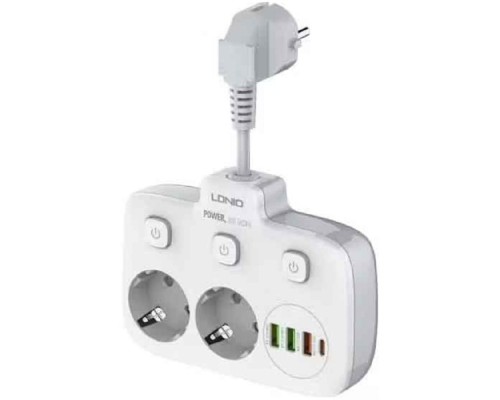 [Сетевые фильтры] Amper сетевой удлинитель, 0,2м, 2 розетки, 3*0,75мм, 10А, 2500 Вт, 3usb, 1Type-C, 3кн, белый. [[T2435W]