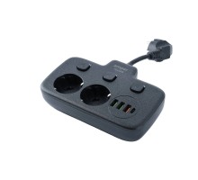 Amper сетевой удлинитель, 0,2м, 2 розетки, 3*0,75мм, 10А, 2500 Вт, 3usb, 1Type-C, 3кн, черный. [T2435B]