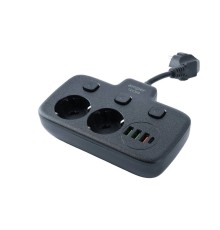 Amper сетевой удлинитель, 0,2м, 2 розетки, 3*0,75мм, 10А, 2500 Вт, 3usb, 1Type-C, 3кн, черный. [T2435B]