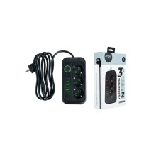Amper сетевой удлинитель, 2,0м, 3 розетки, 3*0,75мм, 10А, 2500 Вт, 4usb, 1Type-C, черный. [JH-1074U-2B]