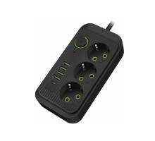 Amper сетевой удлинитель,4,0м, 3 розетки, 3*0,75мм, 10А, 2500 Вт, 4usb, 1Type-C, черный. [JH-1074U-4B]