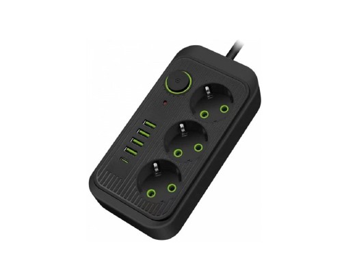 [Сетевые фильтры] Amper сетевой удлинитель,4,0м, 3 розетки, 3*0,75мм, 10А, 2500 Вт, 4usb, 1Type-C, черный. [JH-1074U-4B]
