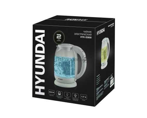 Чайник электрический Hyundai HYK-S3808 1.7л. 2200Вт белый (корпус: стекло)