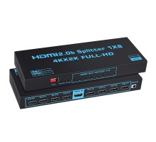 ORIENT HSP0108HL-2.0, HDMI разветвитель 1->8, UHD 4K/60Гц (3840x2160),  HDR10, HDMI 2.0b, 18 Гбит/с, HDCP 2.2, EDID управление, внешний БП 5В/3А, метал.корпус (33254)