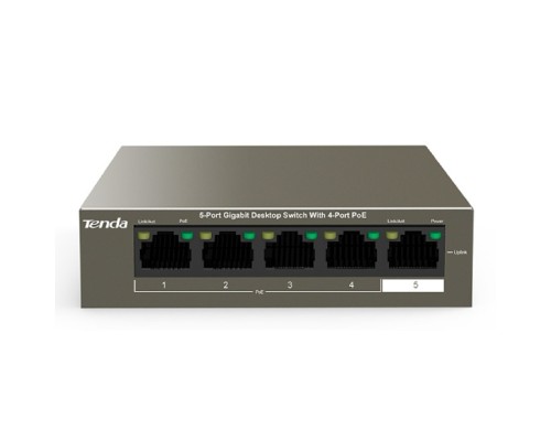 [Сетевое оборудование] TENDA TEG1105P-4-63W Коммутатор настольный 5-Ports 10/100/1000 Base-T 4-Ports PoE(PoE бюджет 58W)