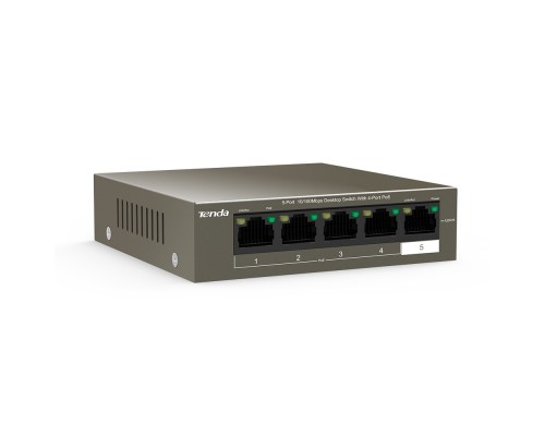 [Сетевое оборудование] TENDA TEF1105P-4-63W Коммутатор настольный 5-Ports 10/100 Base-TX 4-Ports PoE(PoE бюджет 58W)