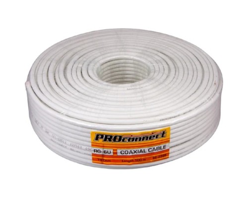 [Кабель] PROconnect (01-2206) Кабель коаксиальный RG-6U, 75Ом, Cu/Al/Cu, 48%, 100м, INDOOR, белый