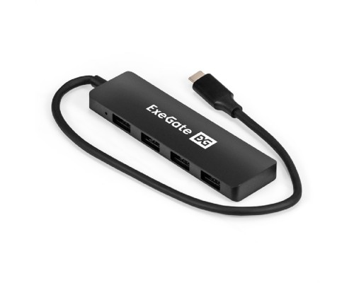 [USB-концентраторы] Exegate EX296929RUS USB-Хаб (концентратор) 4-в-1 ExeGate DUB-4CP/3 (кабель-адаптер USB Type C --> 4xUSB3.0, Plug&Play, черный)