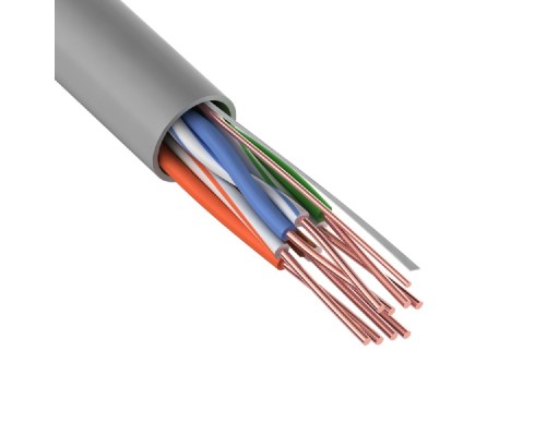 [Неэкранированная витая пара (бухты)] Rexant (01-0043-100) Кабель витая пара U/UTP, CAT 5e, PVC, 4PR, 24AWG, INDOOR, SOLID, серый, 100м,