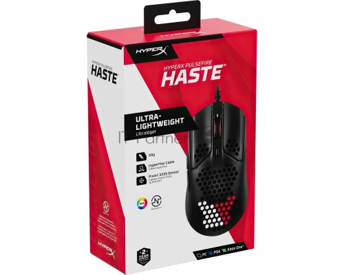 Мышь проводная HyperX Pulsefire Haste черный, 16000 dpi, USB, кнопки - 6