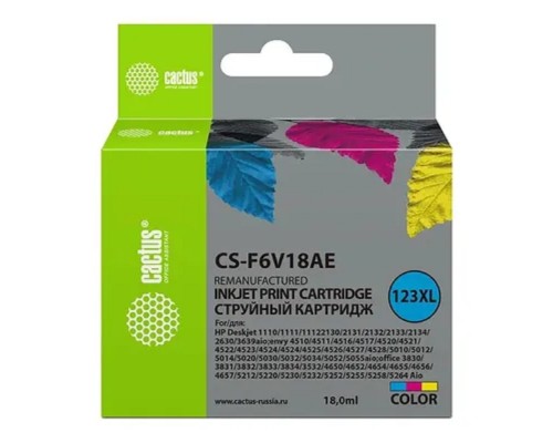 [расходные материалы] Картридж струйный Cactus CS-F6V18AE 123XL многоцветный (330стр.) (18мл) для HP DeskJet 1110/1111/1112/2130
