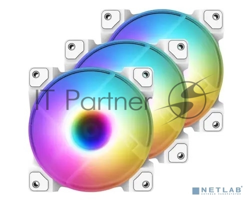 Вентилятор ID-COOLING TF-12025-ARGB-TRIO-SNOW (3 in 1) 120x120x25мм (20шт./кор, PWM, резиновые углы, снежно-белый, ARGB, 500-1500об/мин)  BOX