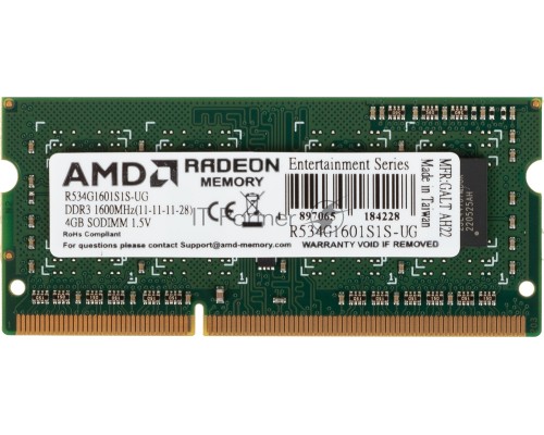 Оперативная память DDR3 4Gb 1600MHz AMD R534G1601S1S-UG RTL PC3-12800 CL11 SO-DIMM 204-pin 1.5В