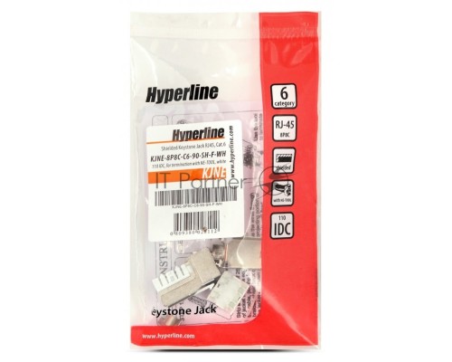 Вставка Keystone Jack RJ-45(8P8C) Hyperline KJNE-8P8C-C6-90-SH-F-WH, категория 6, экранированная, 110 IDC, заделка с помощью NE-TOOL, белая