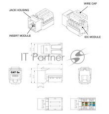 Модуль универсальный Hyperline, keystone, 1хRJ45, Toolless, кат. 5е, неэкр., 1 шт, цвет: чёрный