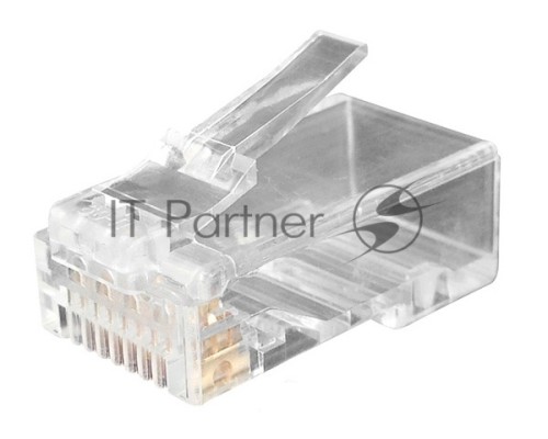 Разъем RJ-45(8P8C) Hyperline PLUG-8P8C-UV-C6-100 под витую пару, категория 6 (50 µ''/ 50 микродюймов), универсальный (для одножильного и многожильного кабеля), со вставкой (100 шт)
