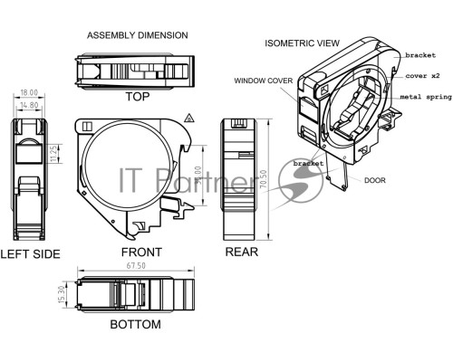 Крепление для Keystone Jack на DIN-рейку Hyperline FP-IE-DIN-KJ-1A-GY в распределительные щиты для промышленных решений, с 2-мя боковыми крышками, ширина 21 мм