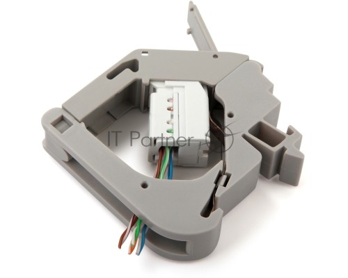 Крепление для Keystone Jack на DIN-рейку Hyperline FP-IE-DIN-KJ-1A-GY в распределительные щиты для промышленных решений, с 2-мя боковыми крышками, ширина 21 мм