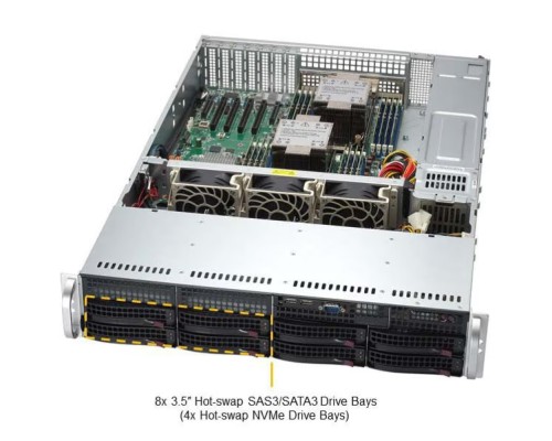 [Сервер] Supermicro SYS-621P-TR - 2U, 2x1200W, 2xLGA4677, iC741, 16xDDR5, 8x3.5