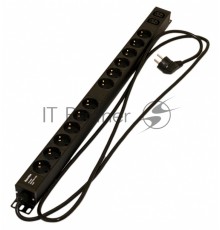 Блок силовых розеток Hyperline SHE-(XX)SH-(X)IEC, IEC 60320 С13 х 2, Shuko х 12, вход Schuko, 19