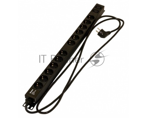 Блок силовых розеток Hyperline SHE-(XX)SH-(X)IEC, IEC 60320 С13 х 2, Shuko х 12, вход Schuko, 19