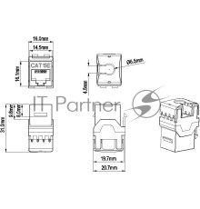 Модуль универсальный Hyperline KJ8, keystone, 1хRJ45(8P8C), 180°, кат. 5е, неэкр., цвет: чёрный