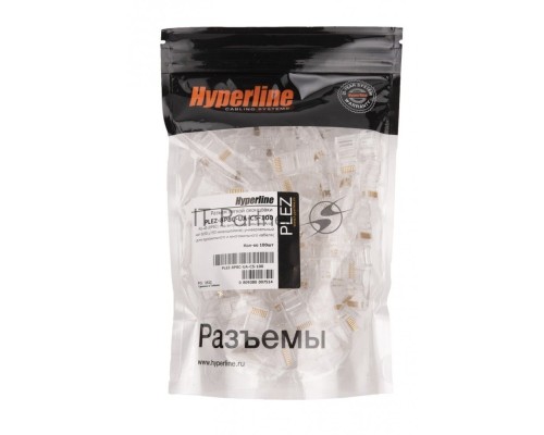 Разъём Hyperline PLEZ-8P8C-U-C5, RJ45(8p8c), кат. 5е, неэкр., для одножильного и многожильного кабеля, 100 шт, цвет: прозрачный, язычок Arch