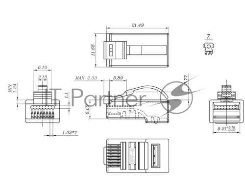 Разъём Hyperline PLEZ-8P8C-U-C5, RJ45(8p8c), кат. 5е, неэкр., для одножильного и многожильного кабеля, 100 шт, цвет: прозрачный, язычок Arch