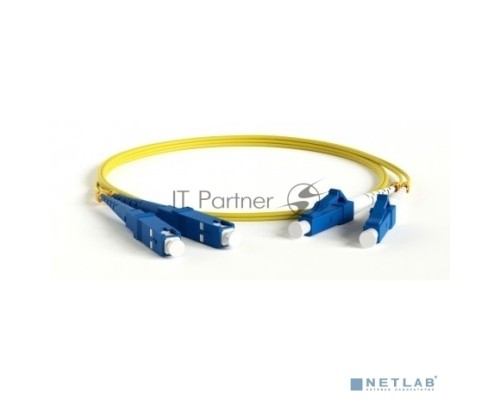 Комм. шнур оптический Hyperline, Duplex LC/SC (UPC), OS2 9/125, LSZH, 20м, Ø 2мм, синий хвостовик, цвет: жёлтый