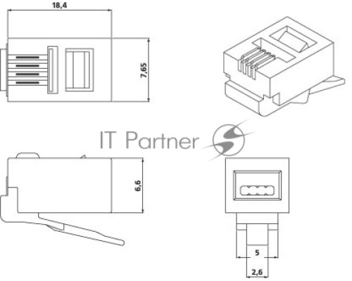 Разъём Hyperline, RJ11(4p4c), кат. 2, неэкр., для многожильного кабеля, 100 шт, цвет: прозрачный, (телефонный)