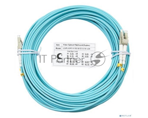 Шнур оптический Cabeus Tight Buffer, Duplex LC/LC, OM3 50/125, LSZH, 10м, Ø 3мм, серый хвостовик, цвет: аква