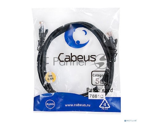 Шнур комм. Cabeus, кат. 5е, неэкр., U/UTP, RJ45/RJ45, LSZH, AWG24, 2м, чёрный