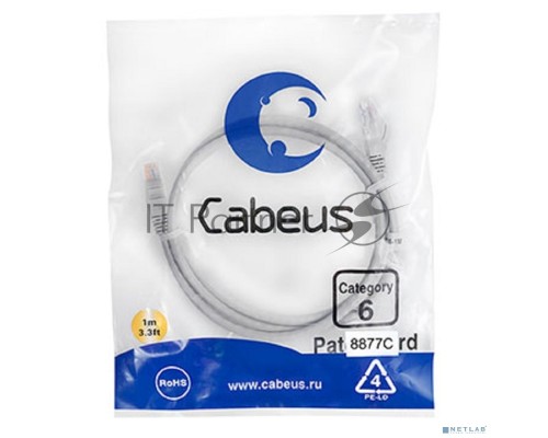 Шнур комм. Cabeus, кат. 6, неэкр., U/UTP, RJ45/RJ45, LSZH, AWG24, 1м, серый