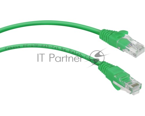Неэкранированный патч-корд Cabeus, кат. 5е, неэкр., U/UTP, RJ45/RJ45, PVC, AWG24, 2м, зелёный