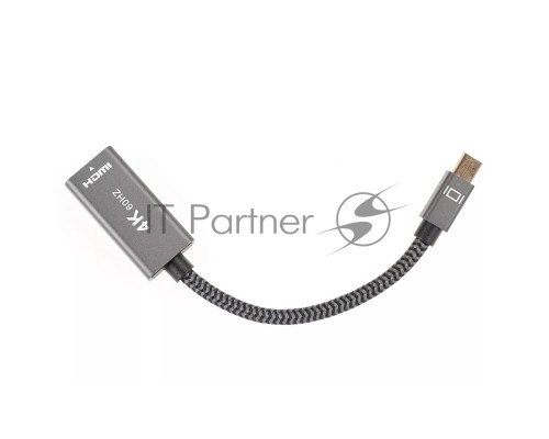 Адаптер miniDP --> HDMI-F 0.15м ,  оплетка, 4K@60Hz, Telecom (TA565)