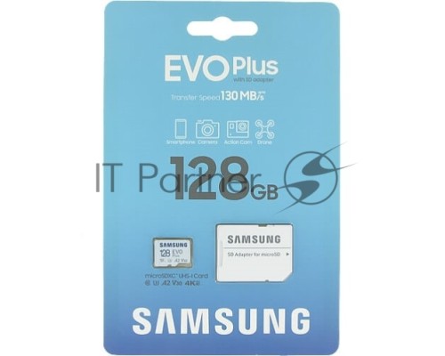 Флеш карта microSDXC 128GB Samsung EVO Plus Memory Card Samsung MB-MC128KA UHS-I U1 Class 10, Adapter, 130 MB/s, 10000 циклов, - 25°C to 85°C, RTL