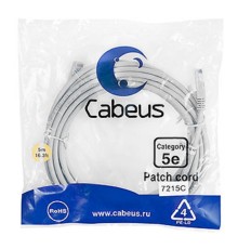 Cabeus PC-UTP-RJ45-Cat.5e-5m-WH Патч-корд U/UTP, категория 5е, 2xRJ45/8p8c, неэкранированный, белый, PVC, 5м