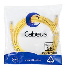 Cabeus PC-UTP-RJ45-Cat.5e-5m-YL Патч-корд U/UTP, категория 5е, 2xRJ45/8p8c, неэкранированный, желтый, PVC, 5м