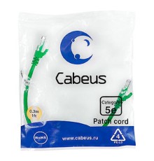 Cabeus PC-UTP-RJ45-Cat.5e-0.3m-GN Патч-корд U/UTP, категория 5е, 2xRJ45/8p8c, неэкранированный, зеленый, PVC, 0.3м