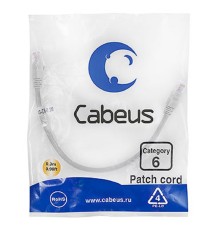 Cabeus PC-UTP-RJ45-Cat.6-0.3m Патч-корд U/UTP, категория 6, 2xRJ45/8p8c, неэкранированный, серый, PVC, 0.3м